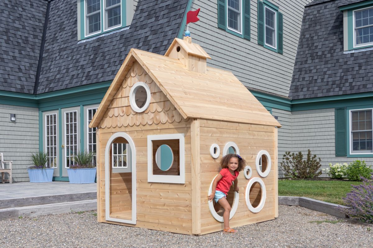 Playground Cottage Playhouse (White) CedarWorks Commercial Playsets